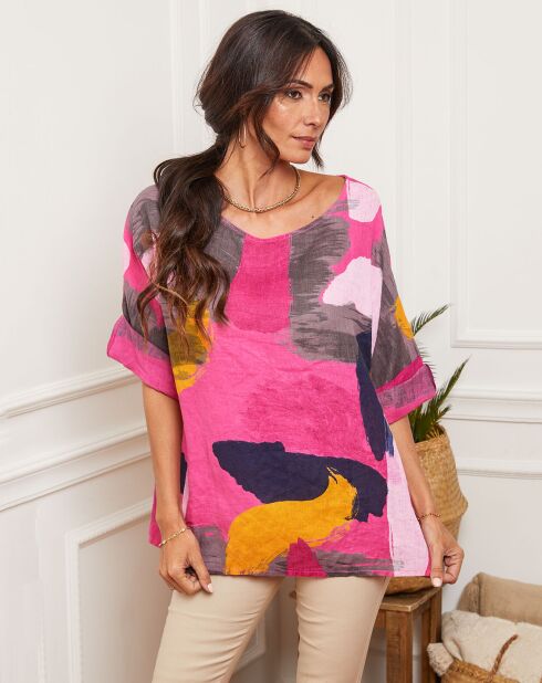 Blouse 100% Lin Krik fushia