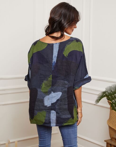 Marineblauwe blouse van 100% linnen Krik