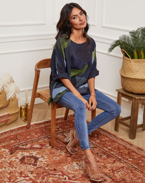 Blouse 100% Lin Krik marine