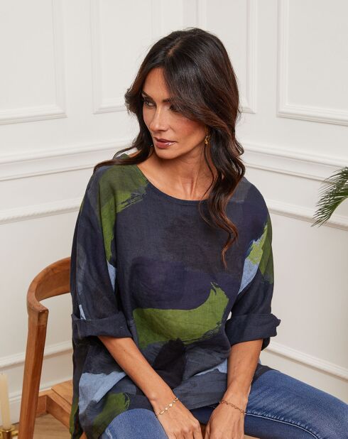 Marineblauwe blouse van 100% linnen Krik