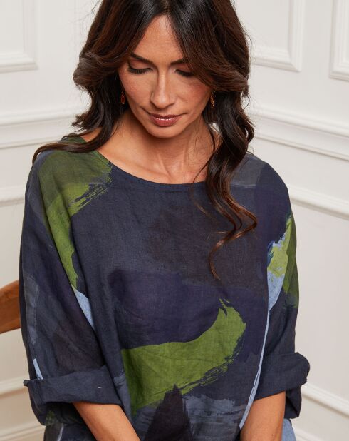 Blouse 100% Lin Krik marine