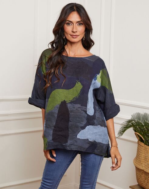 Marineblauwe blouse van 100% linnen Krik