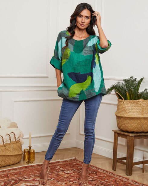 100% linnen Krik groene blouse