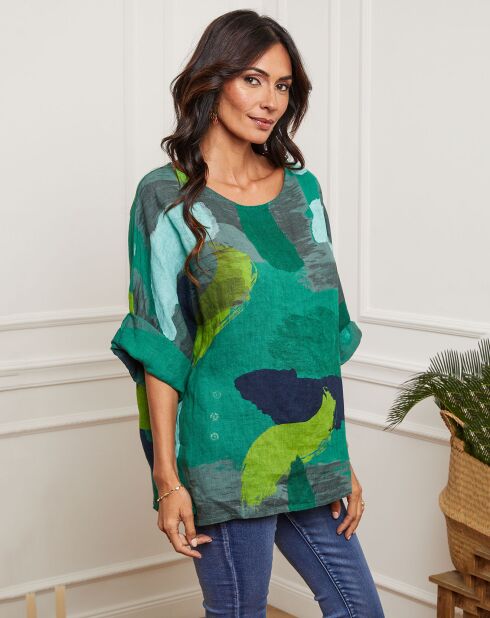 100% linnen Krik groene blouse