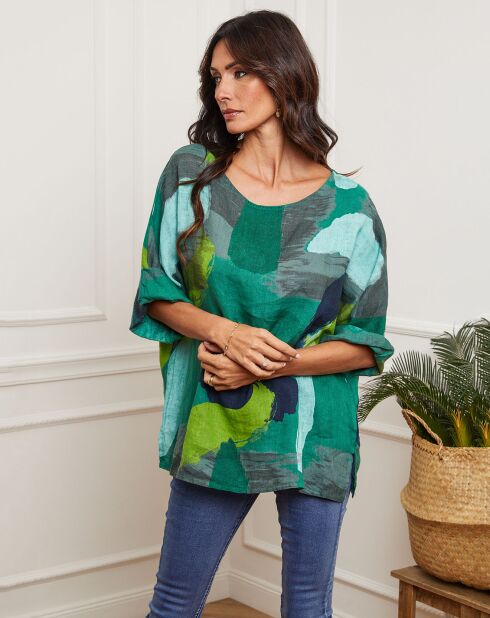 100% linnen Krik groene blouse