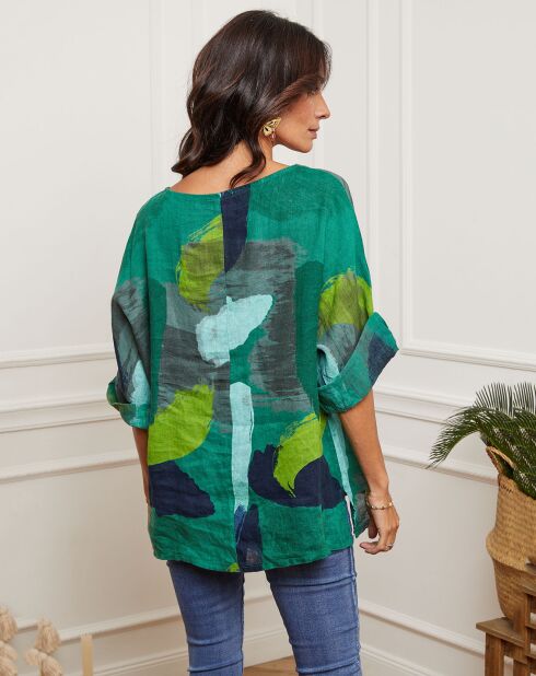 100% linnen Krik groene blouse
