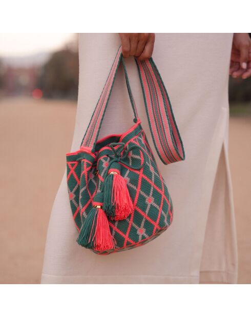 Sac porté épaule Large Bosque vert/rose - 22x18 cm