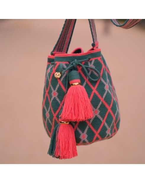 Sac porté épaule Large Bosque vert/rose - 22x18 cm