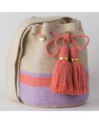 Sac porté épaule Large Canasto beige/violet/rose - 22x18 cm