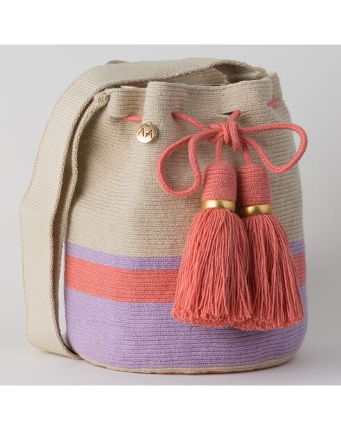 Sac porté épaule Large Canasto beige/violet/rose - 22x18 cm