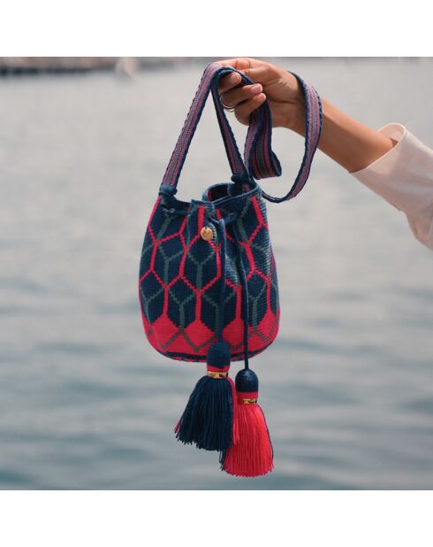 Sac porté épaule Small Colmena bleu marine/rose - 18x15x23 cm