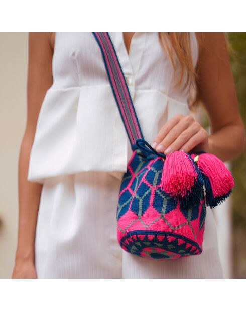 Sac porté épaule Small Colmena bleu marine/rose - 18x15x23 cm