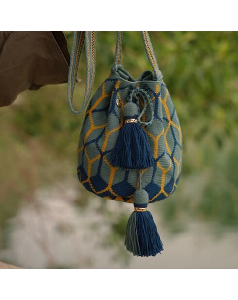 Sac porté épaule Large Colmena vert/bleu/jaune - 22x18 cm