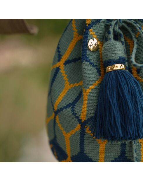 Sac porté épaule Large Colmena vert/bleu/jaune - 22x18 cm