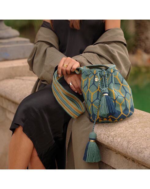Sac porté épaule Large Colmena vert/bleu/jaune - 22x18 cm