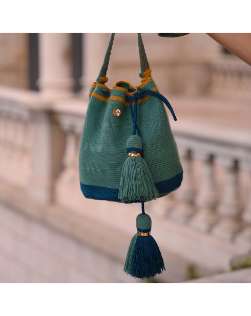 Sac porté épaule Large Colmena vert/bleu/jaune - 22x18 cm