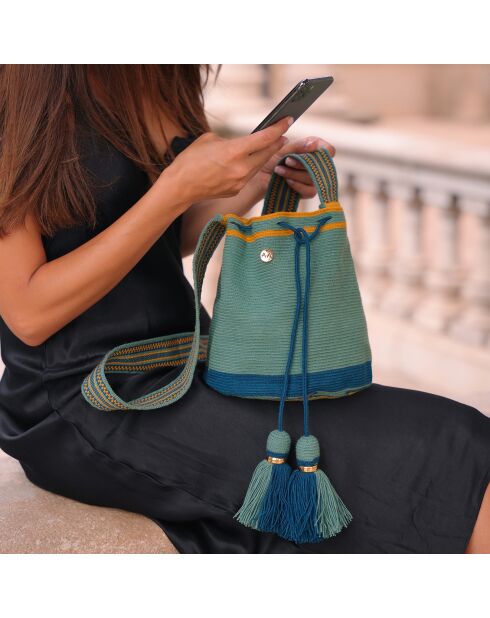 Sac porté épaule Large Colmena vert/bleu/jaune - 22x18 cm