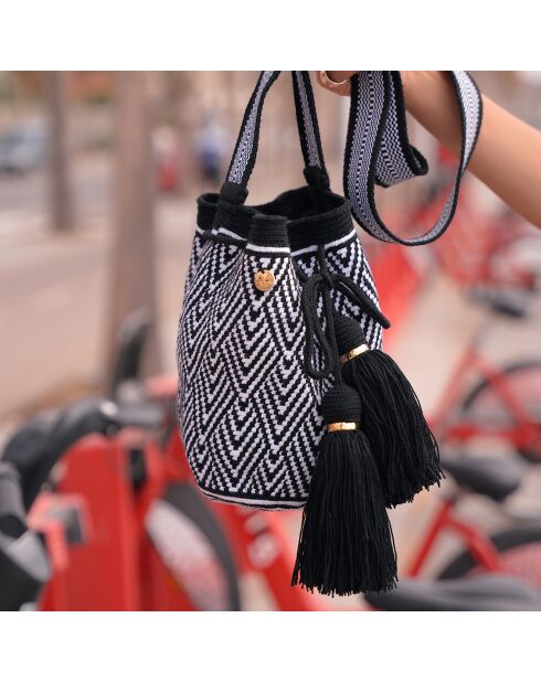 Sac porté épaule Large Escama noir/blanc - 22x18 cm