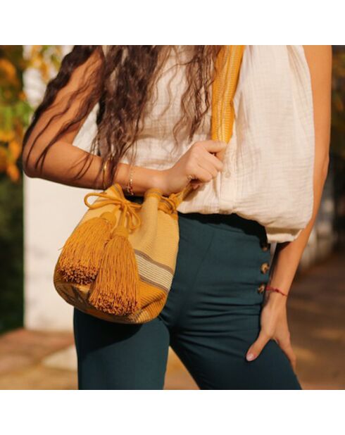 Sac porté épaule Large Estrella jaune/beige - 22x18 cm
