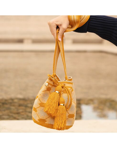 Sac porté épaule Large Estrella jaune/beige - 22x18 cm