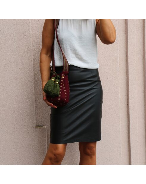 Sac porté épaule Small Fiera rouge bordeaux/vert - 18x15x23 cm