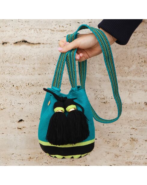 Sac porté épaule Small Fruta Fresca bleu/jaune/noir - 18x15x23 cm