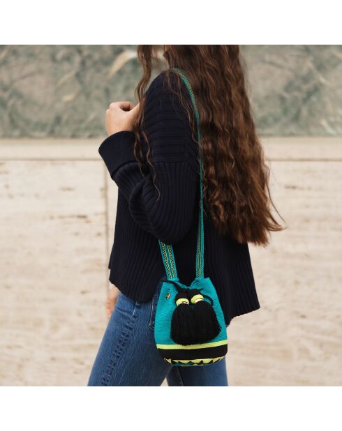 Sac porté épaule Small Fruta Fresca bleu/jaune/noir - 18x15x23 cm