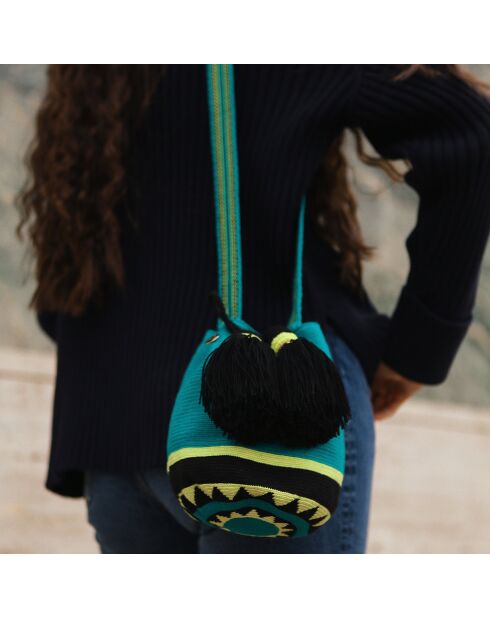 Sac porté épaule Small Fruta Fresca bleu/jaune/noir - 18x15x23 cm