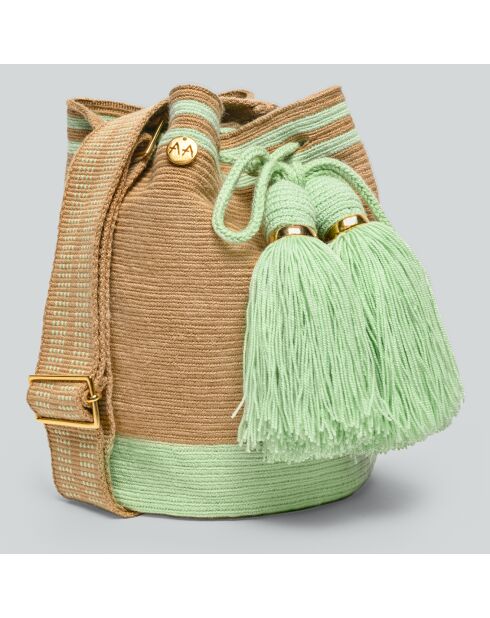 Sac porté épaule Ajustable Large Marina beige/vert - 22x18 cm