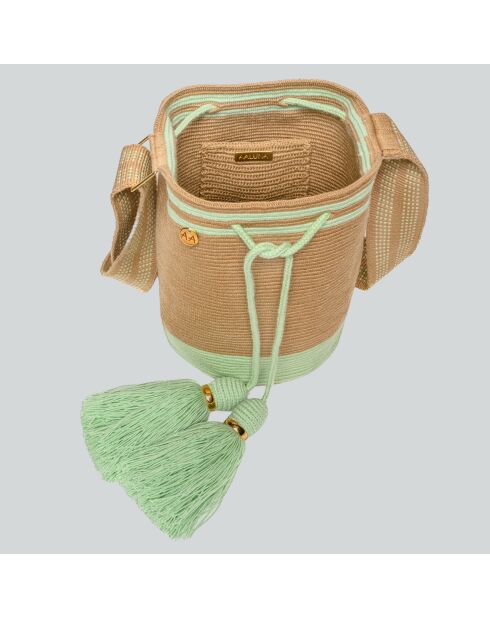 Sac porté épaule Ajustable Large Marina beige/vert - 22x18 cm