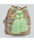 Sac porté épaule Ajustable Large Marina beige/vert - 22x18 cm