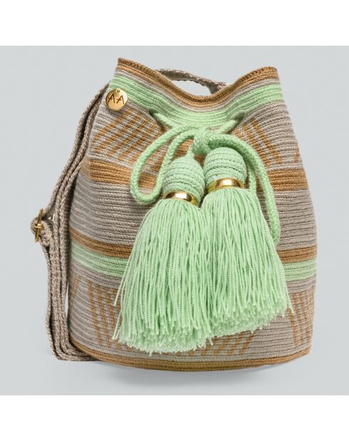 Sac porté épaule Ajustable Large Marina beige/vert - 22x18 cm