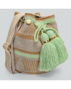 Sac porté épaule Ajustable Large Marina beige/vert - 22x18 cm