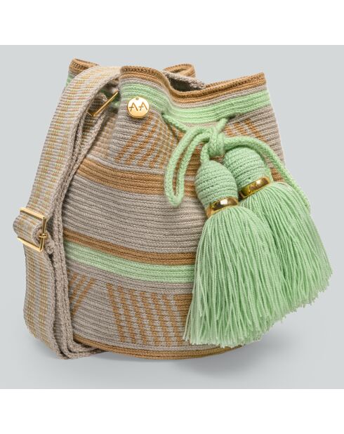 Sac porté épaule Ajustable Large Marina beige/vert - 22x18 cm