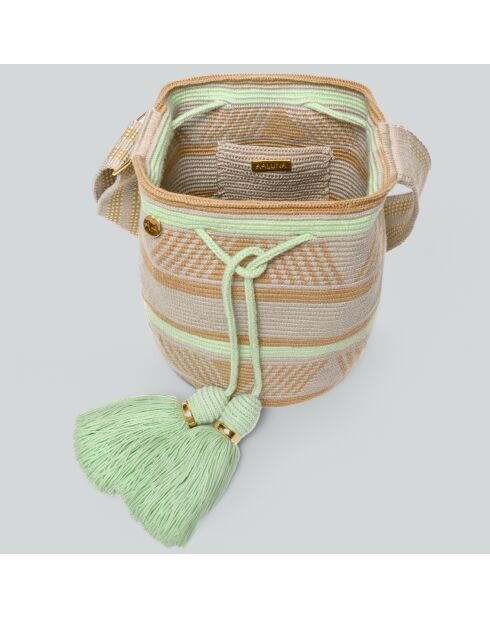 Sac porté épaule Ajustable Large Marina beige/vert - 22x18 cm