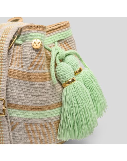 Sac porté épaule Ajustable Large Marina beige/vert - 22x18 cm