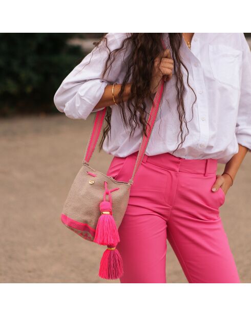 Sac porté épaule Small Carola beige/rose - 22x18 cm