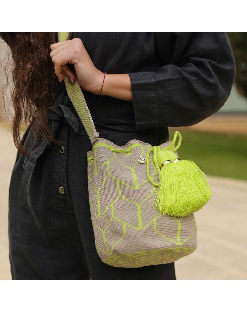 Sac porté épaule Large Carola beige/vert - 22x18 cm