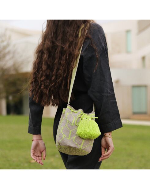 Sac porté épaule Large Carola beige/vert - 22x18 cm