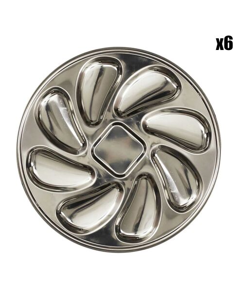 6 platos para 8 ostras plateadas - D.23 cm