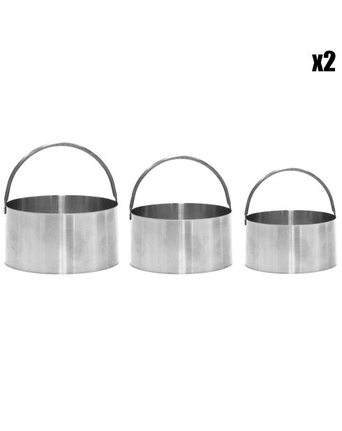 2 Lots de 3 Emportes pièces ronds argentés  - D.8 cm