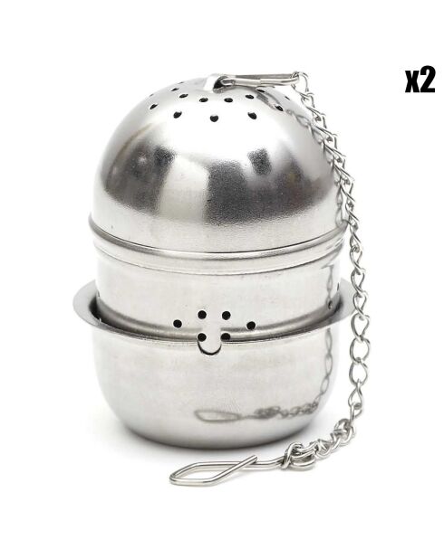 2 Boules à thé et support grise - 4.5x5.6x4.5 cm