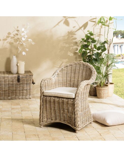 Fauteuil en kubu avec coussin d'assise kally marron - 67x66x85 cm