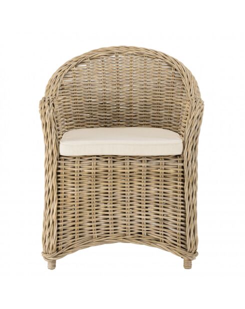 Fauteuil en kubu avec coussin d'assise kally marron - 67x66x85 cm