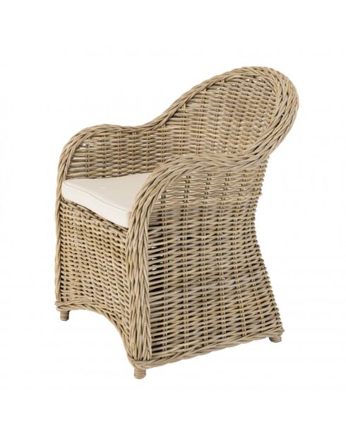 Fauteuil en kubu avec coussin d'assise kally marron - 67x66x85 cm