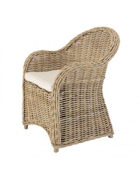 Fauteuil en kubu avec coussin d'assise kally marron - 67x66x85 cm