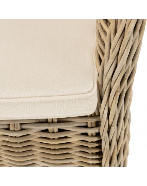 Fauteuil en kubu avec coussin d'assise kally marron - 67x66x85 cm