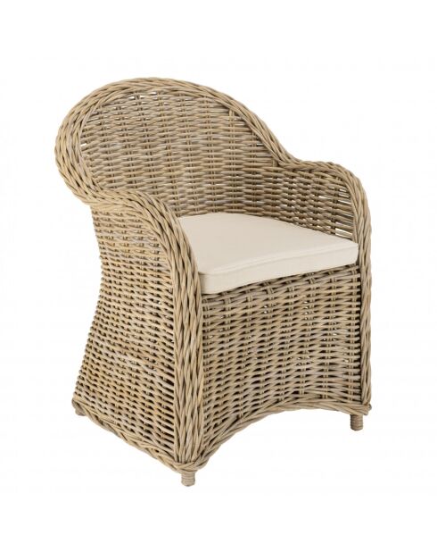 Fauteuil en kubu avec coussin d'assise kally marron - 67x66x85 cm