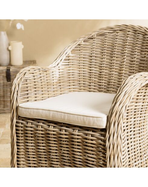 Fauteuil en kubu avec coussin d'assise kally marron - 67x66x85 cm