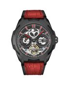 Montre Homme en Cuir Navigator Automatique Double Fuseau Squelette rouge/noir